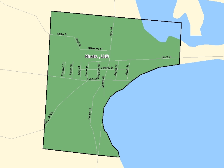 Map: Ninette, LUD, Designated Place (shaded in green), Manitoba