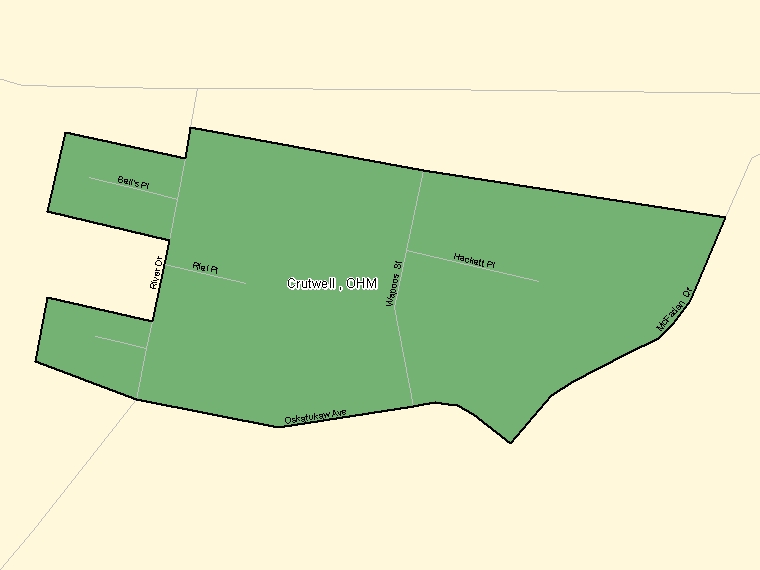 Map: Crutwell, OHM, Designated Place (shaded in green), Saskatchewan