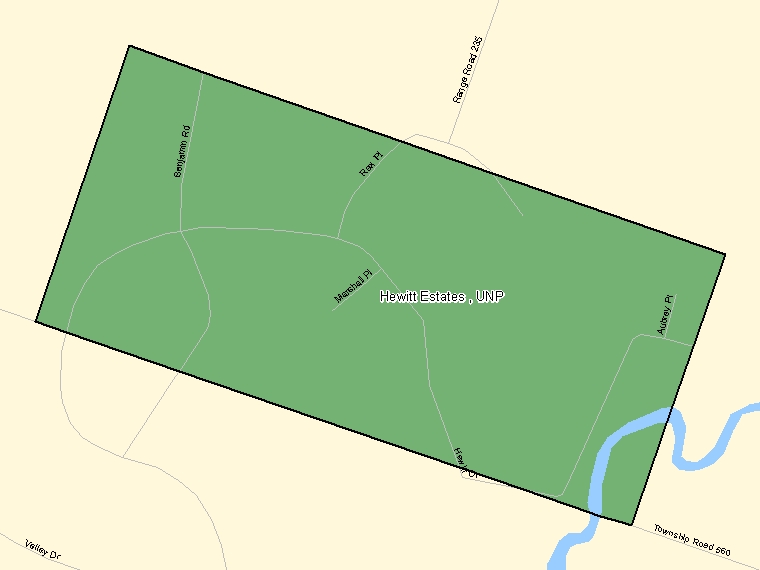 Map: Hewitt Estates, UNP, Designated Place (shaded in green), Alberta