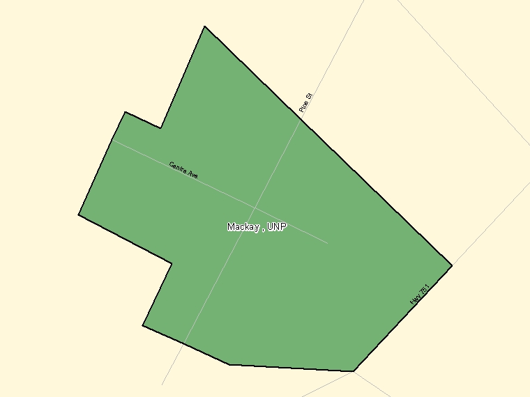 Map: Mackay, UNP, Designated Place (shaded in green), Alberta
