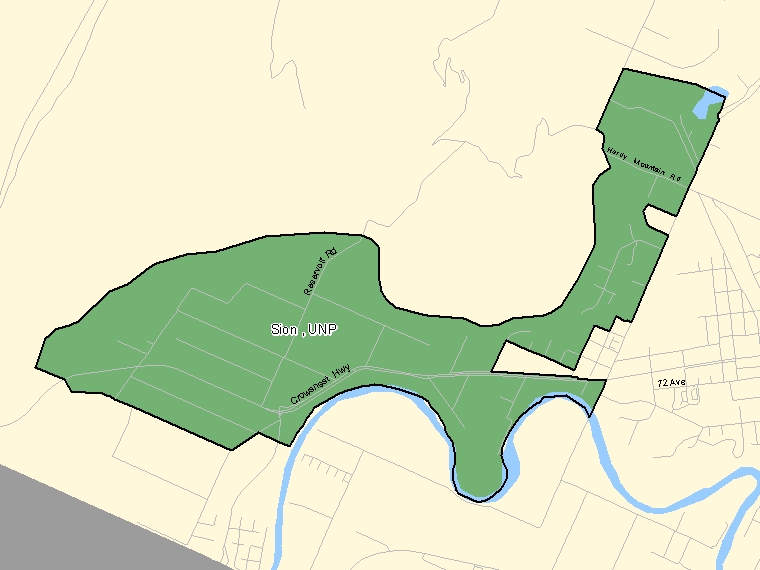 Map: Sion, UNP, Designated Place (shaded in green), British Columbia
