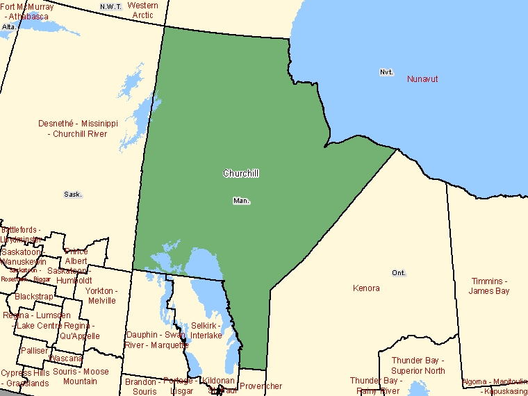 Map : Churchill, Manitoba (Federal Electoral District) shaded in green