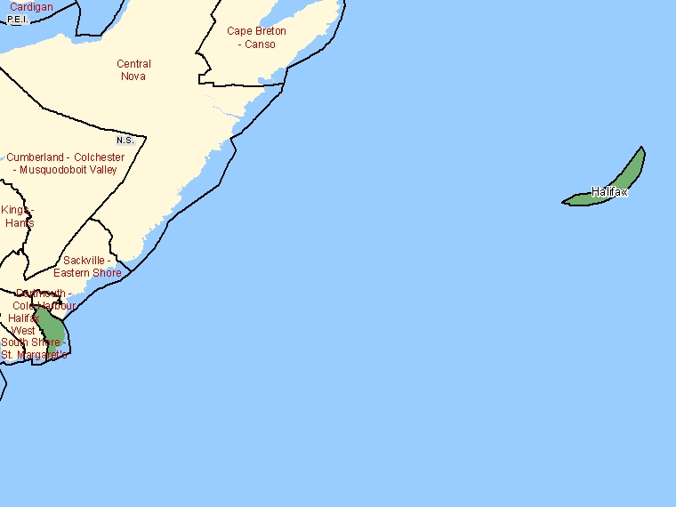 Map: Halifax, Federal electoral district, 2003 Representation Order (shaded in green), Nova Scotia
