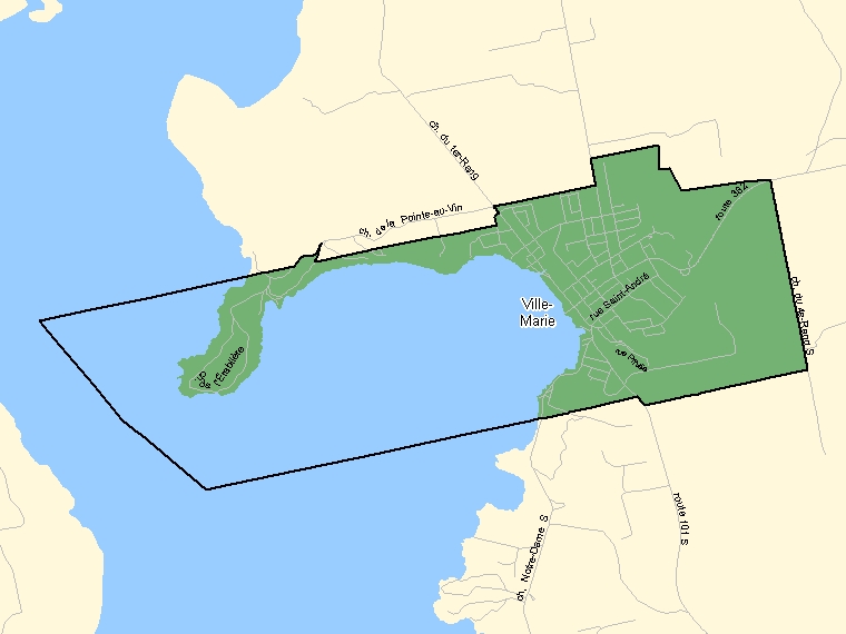 Map: Ville-Marie, Population Centre (shaded in green), Quebec