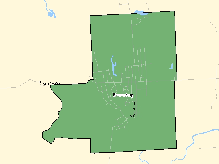 Map: Brownsburg, Population Centre (shaded in green), Quebec
